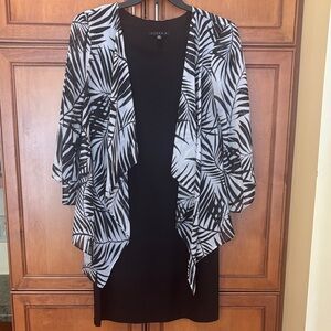 Tiana B. Black Dress with Leaf Print Cardigan